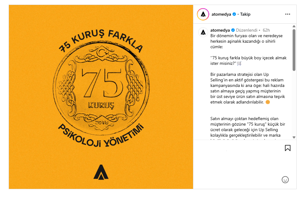 75 kuruş farkla büyük boy içecek almak ister misiniz