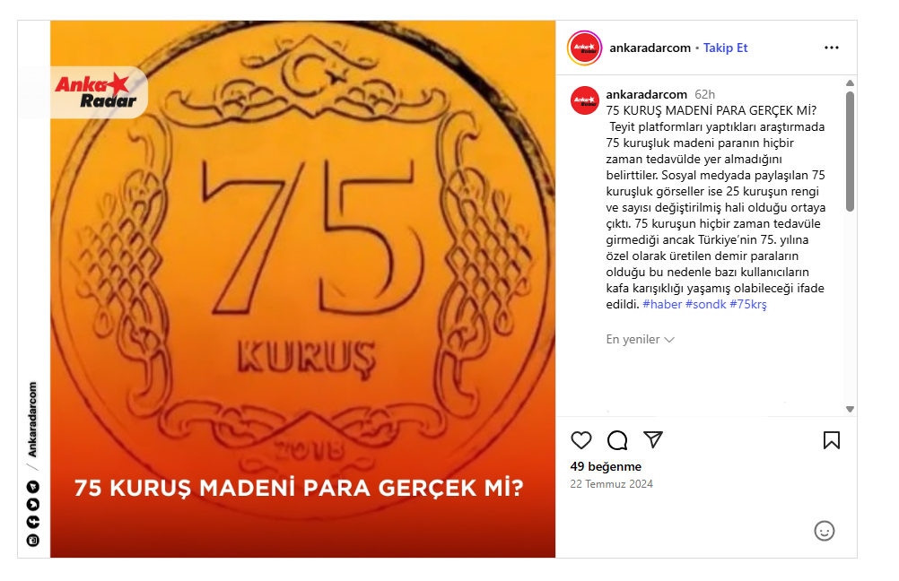 75 KURUŞ MADENİ PARA GERÇEK Mİ?